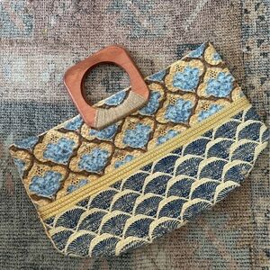 Handcrafted Blue and Tan Patterned Women’s Clutch Bag